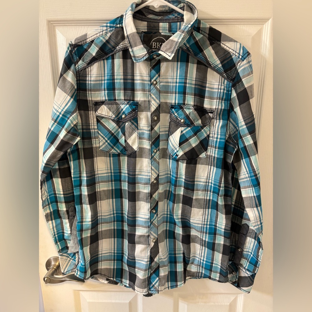 BK Plaid Button-Up‎ Shirt- Pearl Snaps
